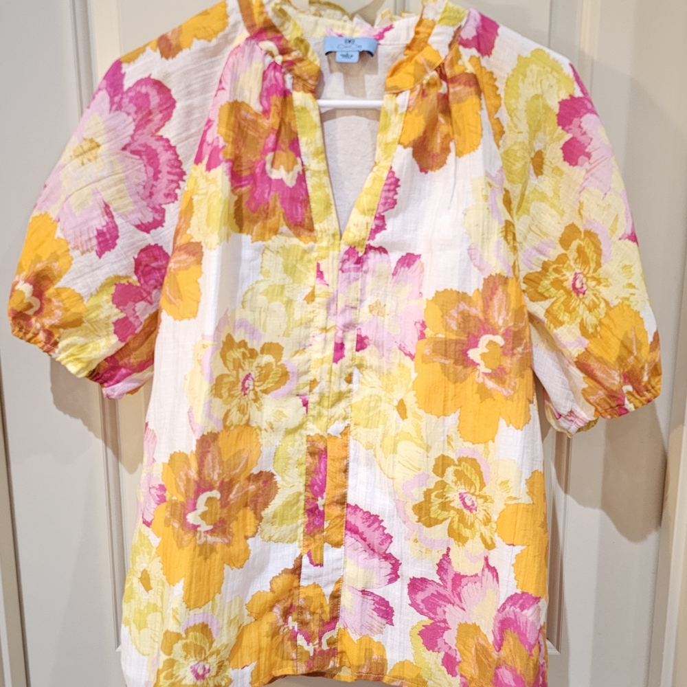 Floral Women Top in Pink and Yellow